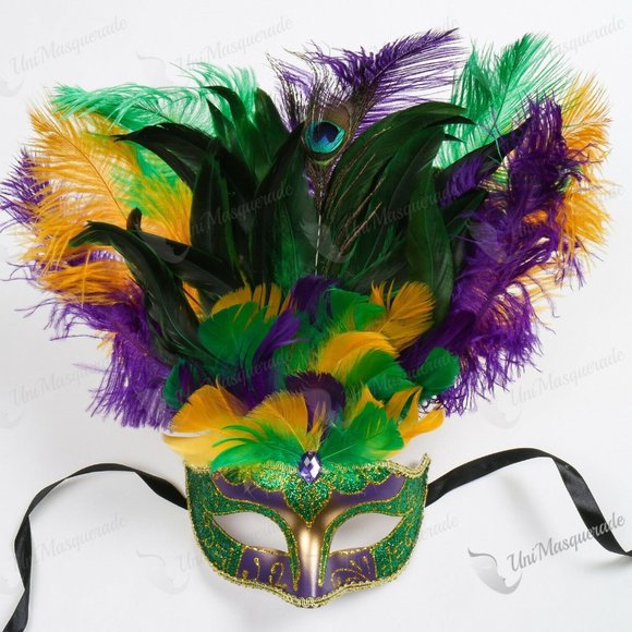 Venetian Masquerade Mardi Gras Feather Halloween G - Picture 1 of 4